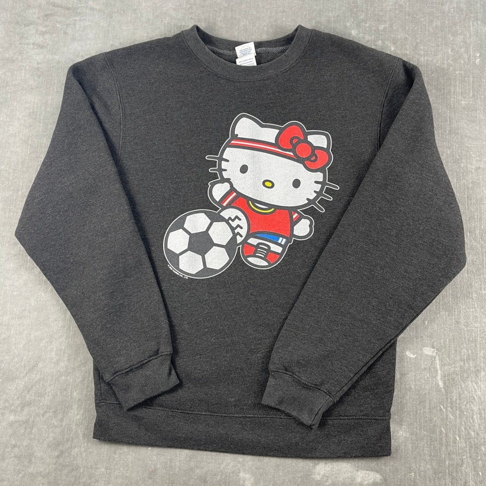 Hello Kitty Soccer Delta Women M Charcoal Graphic Crewneck Sweatshirt